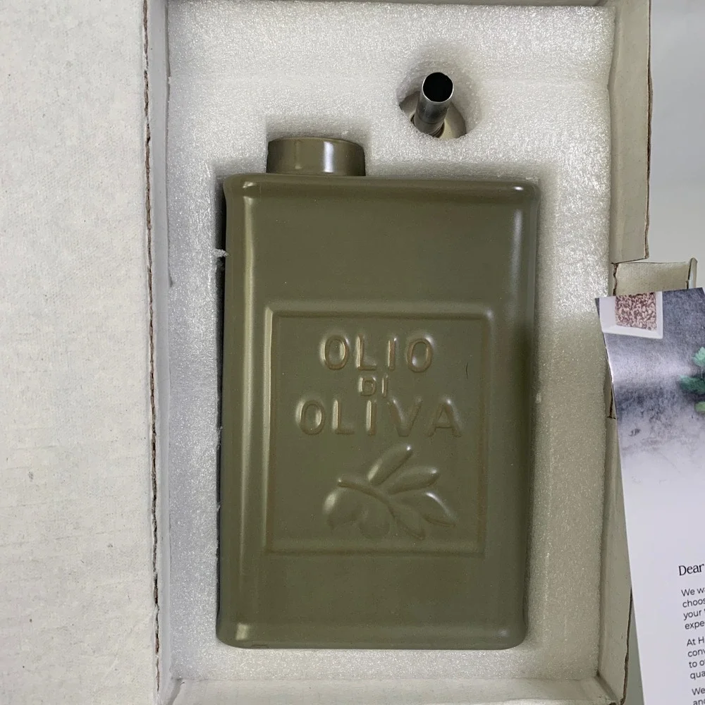 Homysh Olive Oil Dispenser Ceramic Green Olio di Oliva Tin Style Kitchen Decor